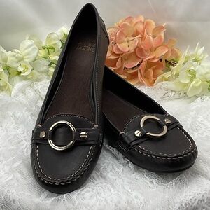 Alex Marie Black Loafers Flats Women’s with Silver Ring Detail Sz7.5 #0208